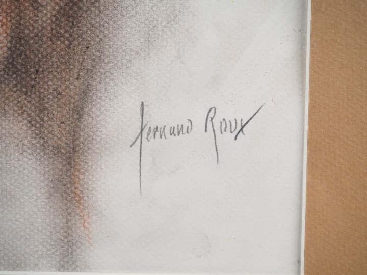 Fernand ROUX. "La main nue". Dessin signé en bas à droite, titré au do