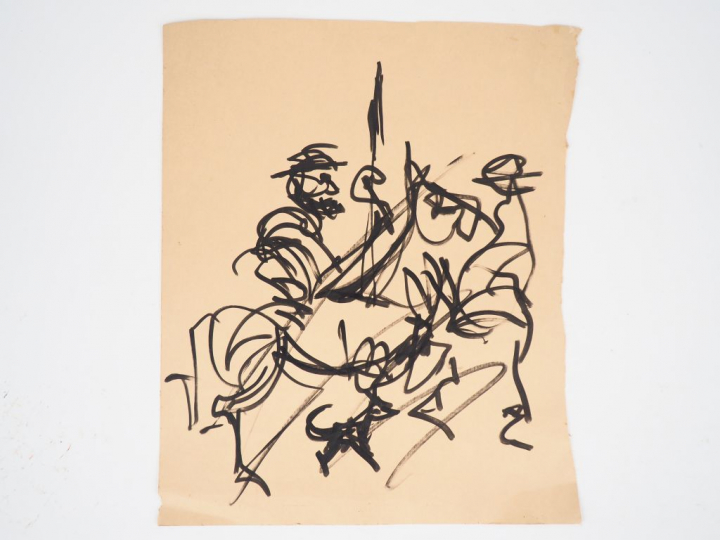Fernand ROUX (attribué à). "Don Quichotte et Sancho Panza". Dessin dou