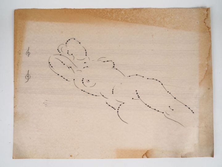 Fernand ROUX (attribué à). "Nu musical". Dessin. Dim. 60 x 80 cm. (tra