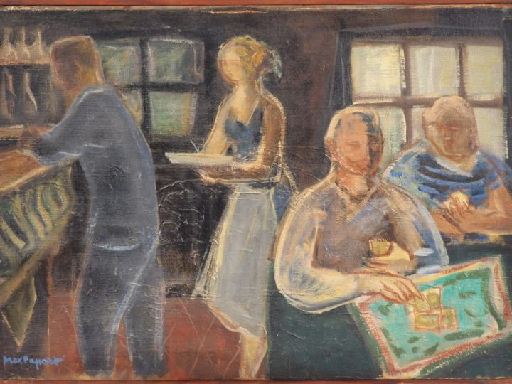 Max PAPART. "La partie de cartes". Huile sur toile, signée en bas à ga