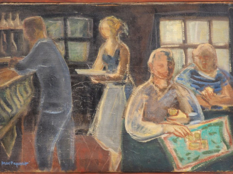 Vente aux enchères Max PAPART. "La partie de cartes". Huile sur toile, signée en bas à ga