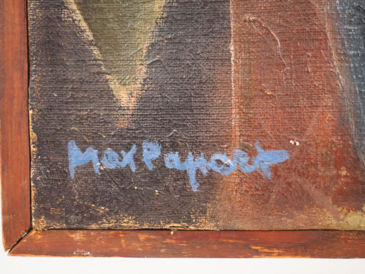 Max PAPART. "La partie de cartes". Huile sur toile, signée en bas à ga