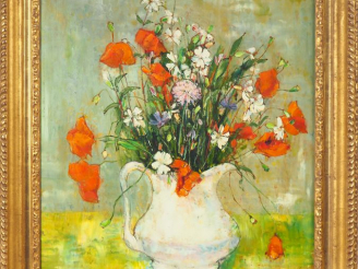 Vente aux enchères André VIGNOLES. "Bouquet de fleurs des champs". Huile sur toile, signé