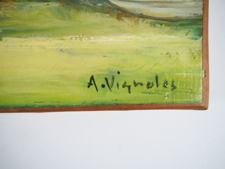 André VIGNOLES. "Nature morte". Huile sur toile, signée en bas à droit