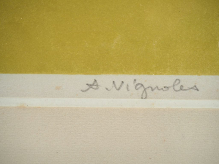 André VIGNOLES. "Bouquet de coquelicots" et "paysage". Deux lithograph