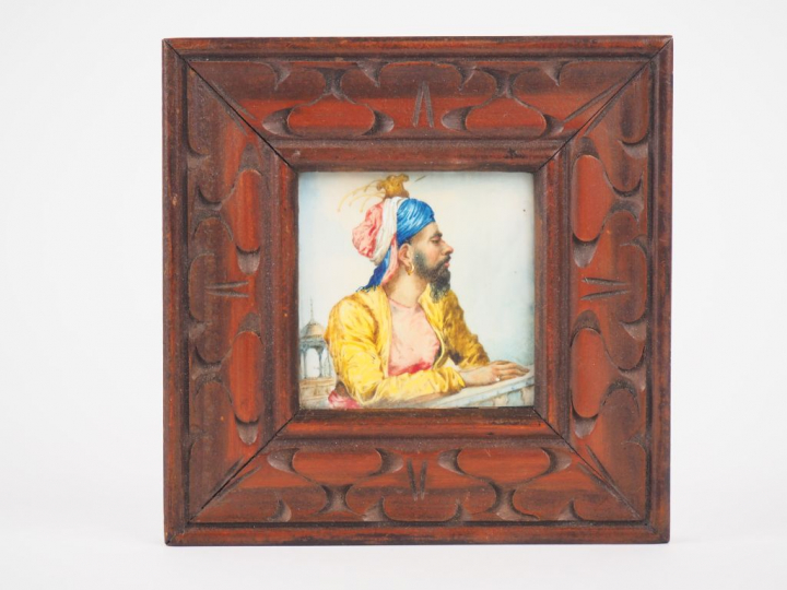 Aquarelle fin XIXème - début XXème, "Portrait de sultan" dans un cadre