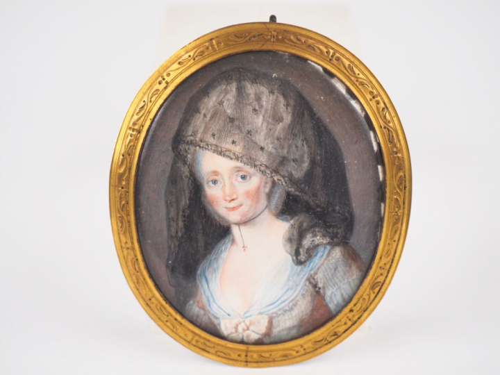 Miniature XVIIIème, "portrait de madame Mosnard", Datée au dos 1783. D