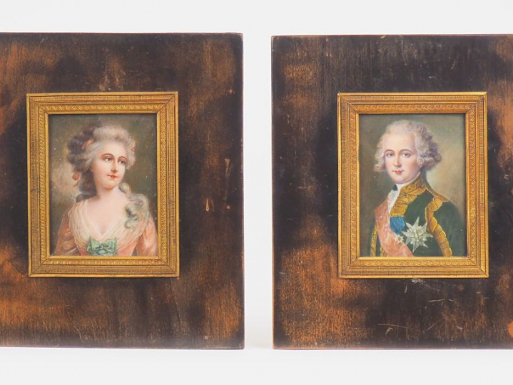Paire de miniatures XIXème, "portrait de Mme de Montigny" et "portrait