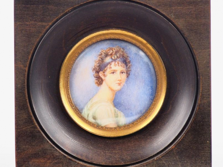 DAVID (d'après). "Portrait de jeune fille au ruban bleu" Miniature, si