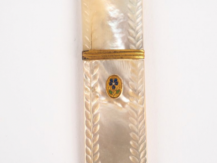 Etui Napoléon III de style Louis XVI en nacre et pomponne à décor de f