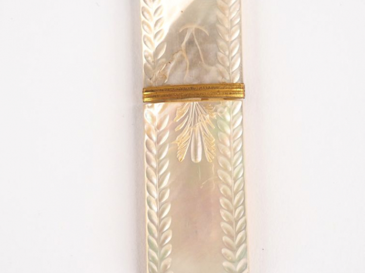 Etui Napoléon III de style Louis XVI en nacre et pomponne à décor de f