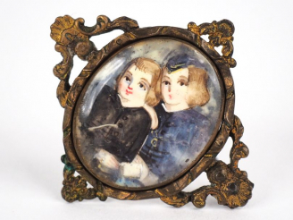Vente aux enchères Broche Napoléon III de style Louis XVI contenant une miniature "portra