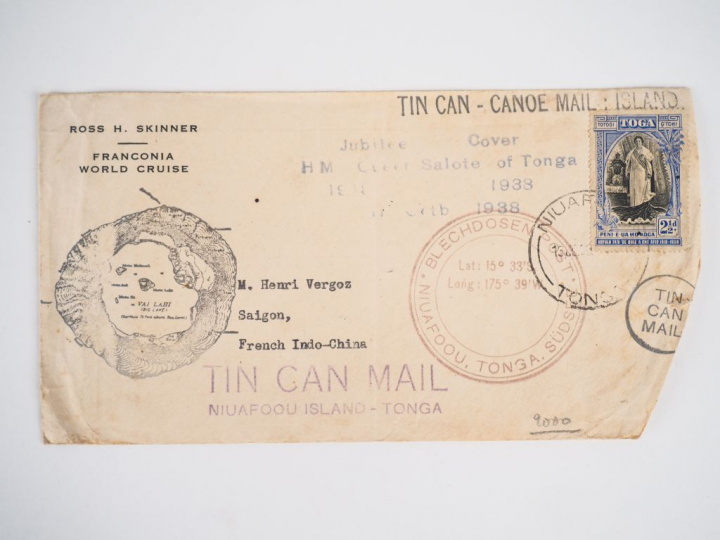 Envoi postal du Tin CAN - Canoe Mail daté 1838 entre Les îles Tonga et