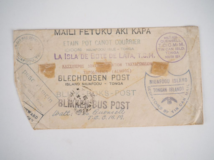 Envoi postal du Tin CAN - Canoe Mail daté 1838 entre Les îles Tonga et