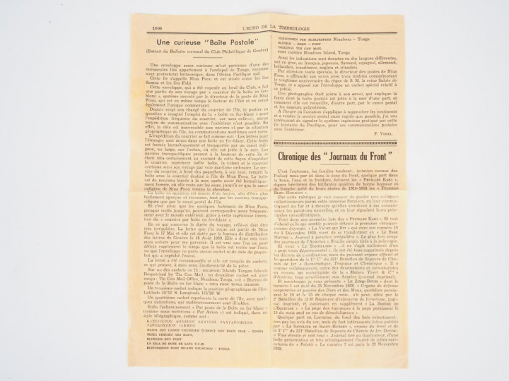 Envoi postal du Tin CAN - Canoe Mail daté 1838 entre Les îles Tonga et