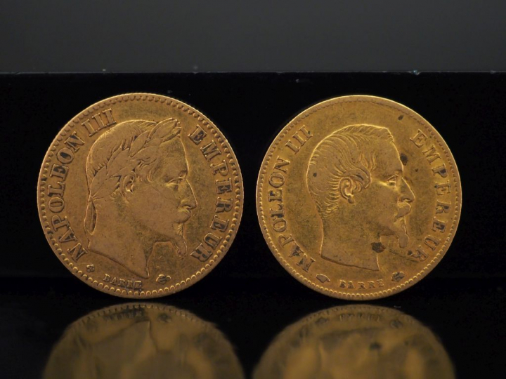 Deux pièces de 10 Francs or, 1859-A et 1862-BB.   