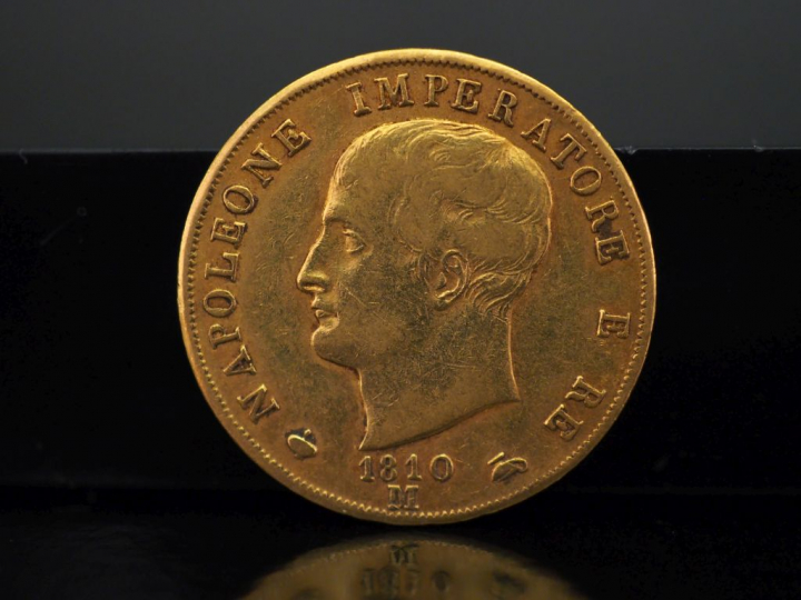 Pièce de 40 Lire or, Napoléon empereur, 1810-M.   