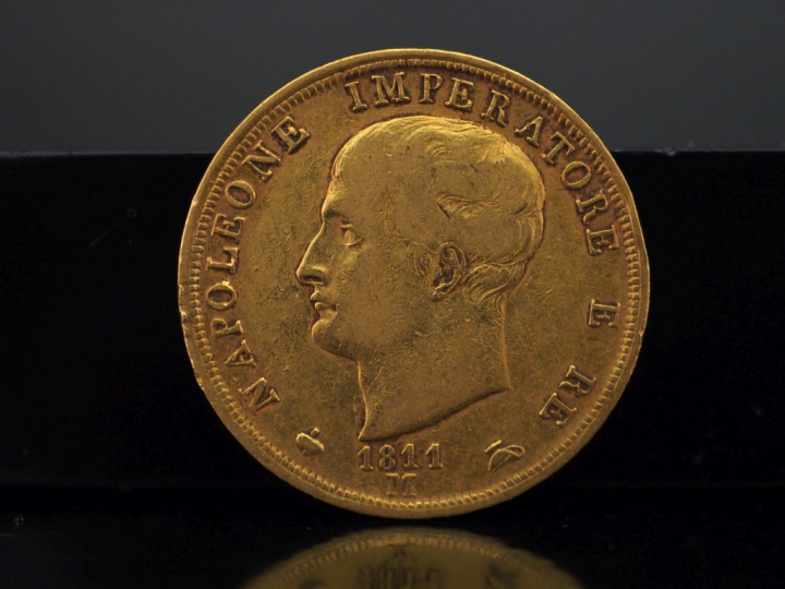Pièce de 40 Lire or, Napoléon empereur, 1811-M.   