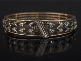 Vente aux enchères Bracelet jonc Napoléon III en or jaune et argent, serti de petits diam