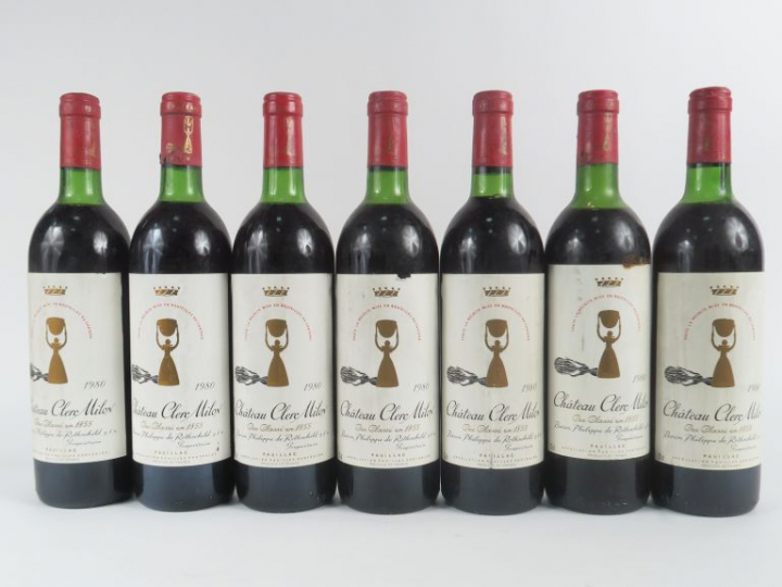 7 BOUTEILLES CHÂTEAU CLERC MILON CC PAUILLAC - 1980 - 1 BG/4 LB/2 LB-H