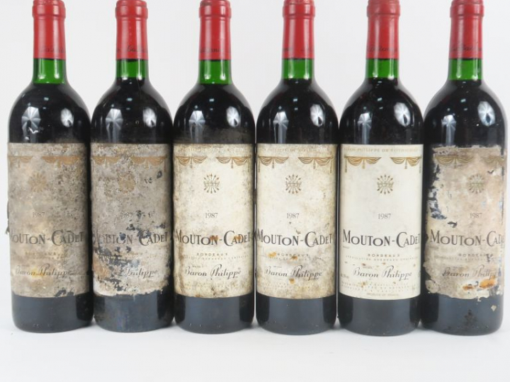 6 BOUTEILLES MOUTON CADET BORDEAUX - 1987 - BG/EA
