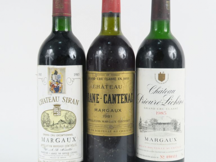 3 BOUTEILLES GCC MARGAUX : 1 CHÂTEAU BRANE CANTENAC 1981 LB - 1 CHÂTEA