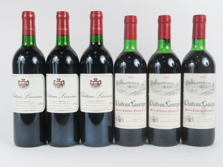 6 BOUTEILLES : 3 CHÂTEAU LASSEGUE ST EMILION GC 1982 2 LB/1 HEP - 3 CH