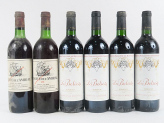 Vente aux enchères 6 BOUTEILLES : 4 LA BELIERE BORDEAUX 1996 - 2 RESERVE DE L'AMIRAL 1978