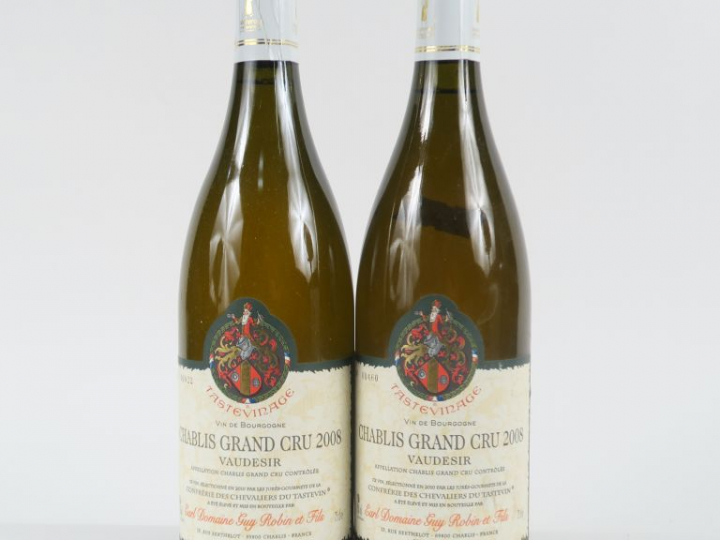 2 BOUTEILLES CHABLIS GC 'VAUDESIR' TASTEVINAGE GUY ROBIN   FILS - 2008