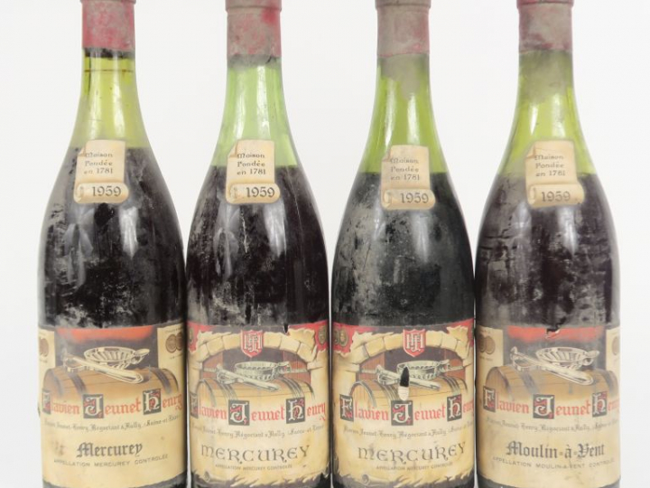 4 BOUTEILLES FLAVIEN JEUNET HENRY 1959 : 1 MOULIN A VENT 7 CM - 3 MERC