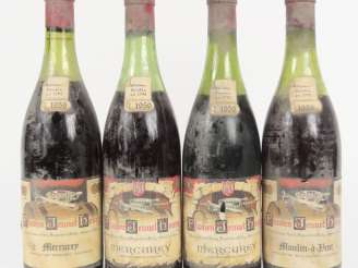 Vente aux enchères 4 BOUTEILLES FLAVIEN JEUNET HENRY 1959 : 1 MOULIN A VENT 7 CM - 3 MERC