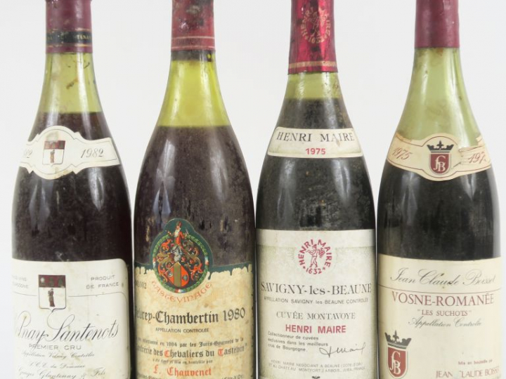 4 BOUTEILLES : 1 VOLNAY SANTENOTS 1er CRU GLANTENAY 1982 - 1 GEVREY CH