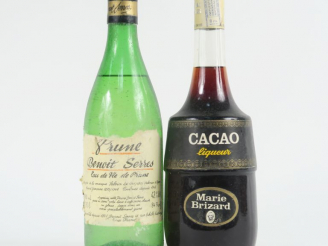 Vente aux enchères 2 BOUTEILLES : 1 EAU DE VIE DE PRUNES BENOIT SERRES 42° - 1 LIQUEUR CA