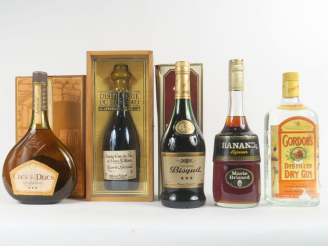 Vente aux enchères 5 BOUTEILLES : 1 COGNAC BISQUIT - 1 ARMAGNAC CLÉS DES DUCS - 1 GRANDE 