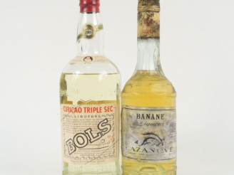 Vente aux enchères 2 BOUTEILLES : 1 CURACAO TRIPLE SEC BOLS - 1 LIQUEUR BANANE CAZANOVE