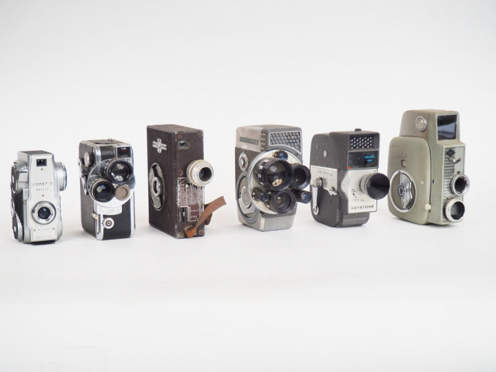 Lot de six caméras :  - AGFA MOVEX (état d'usage) - KEYSTONE Américana