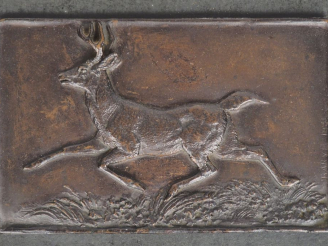 Vente aux enchères BARYE.  "le cerf courant".  Plaque en bronze signée et datée 1831. H. 