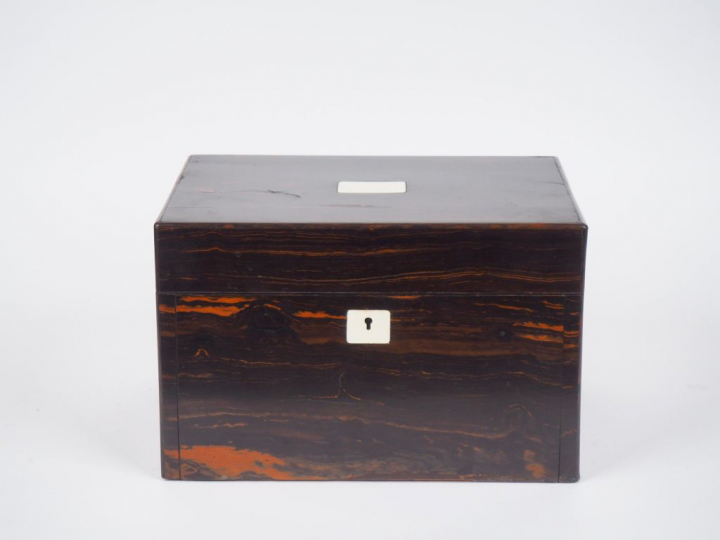 Coffret de voyage en ébène de macassar, cristal et métal argenté (fent