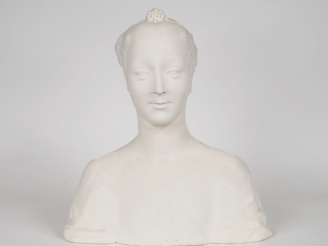 Vente aux enchères Sujet début XXème en plâtre "buste de jeune fille au chignon" Dim. 49 