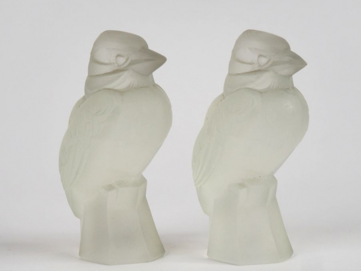 SABINO Sujets en verre moulé  "oiseaux" H. 11 cm