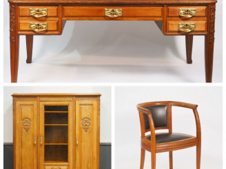 Vente aux enchères Cabinet de travail Art Nouveau en chêne sculpté à décor de houx, très 