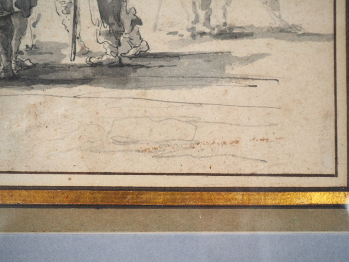 Ecole italienne XVIIème dans le goût de CERQUOZZI. "Personnages sur un