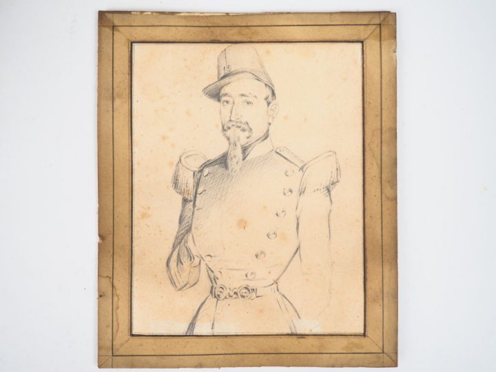 Ecole française fin XIXème. "Portrait de soldat". Dessin. Dim. (à vue)