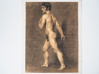 Vente aux enchères Ecole française XIXème. "Nu en pied". Dessin. Dim. 61,5 x 45 cm. (peti