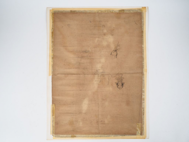 Ecole française XIXème. "Nu en pied". Dessin. Dim. 61,5 x 45 cm. (peti