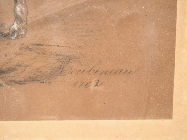 ROUBINEAU. "La jument". Dessin au crayon rehaussé de craie signé en ba