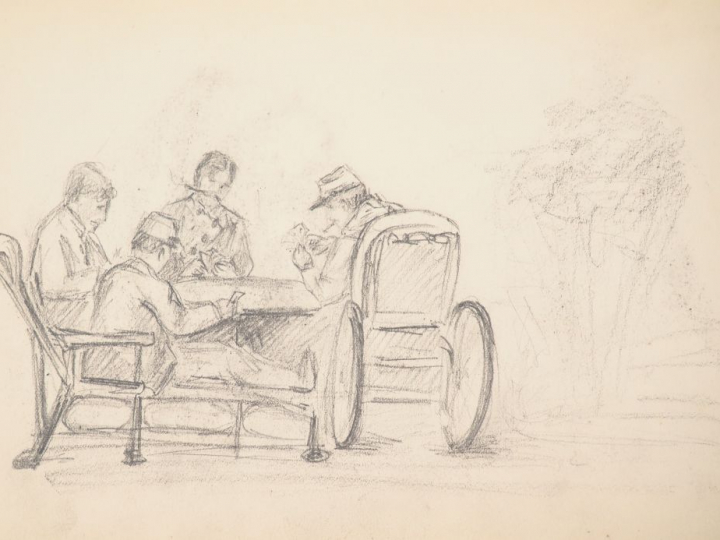 Carnet de dessins d'un amateur début XXème. Environ 70 compositions, p