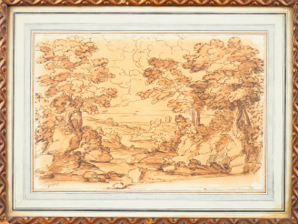 Vente aux enchères Ecole française ou italienne  XIXème. "Paysage". Dessin signé "Tiziano
