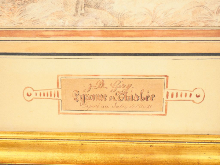 Jean-Baptiste GIRY. "Pyrame et Thisbée". Dessin signé et titré dans un