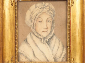 Vente aux enchères Ecole française XIXème. "Portrait de dame au fichu" Dessin  au crayon 